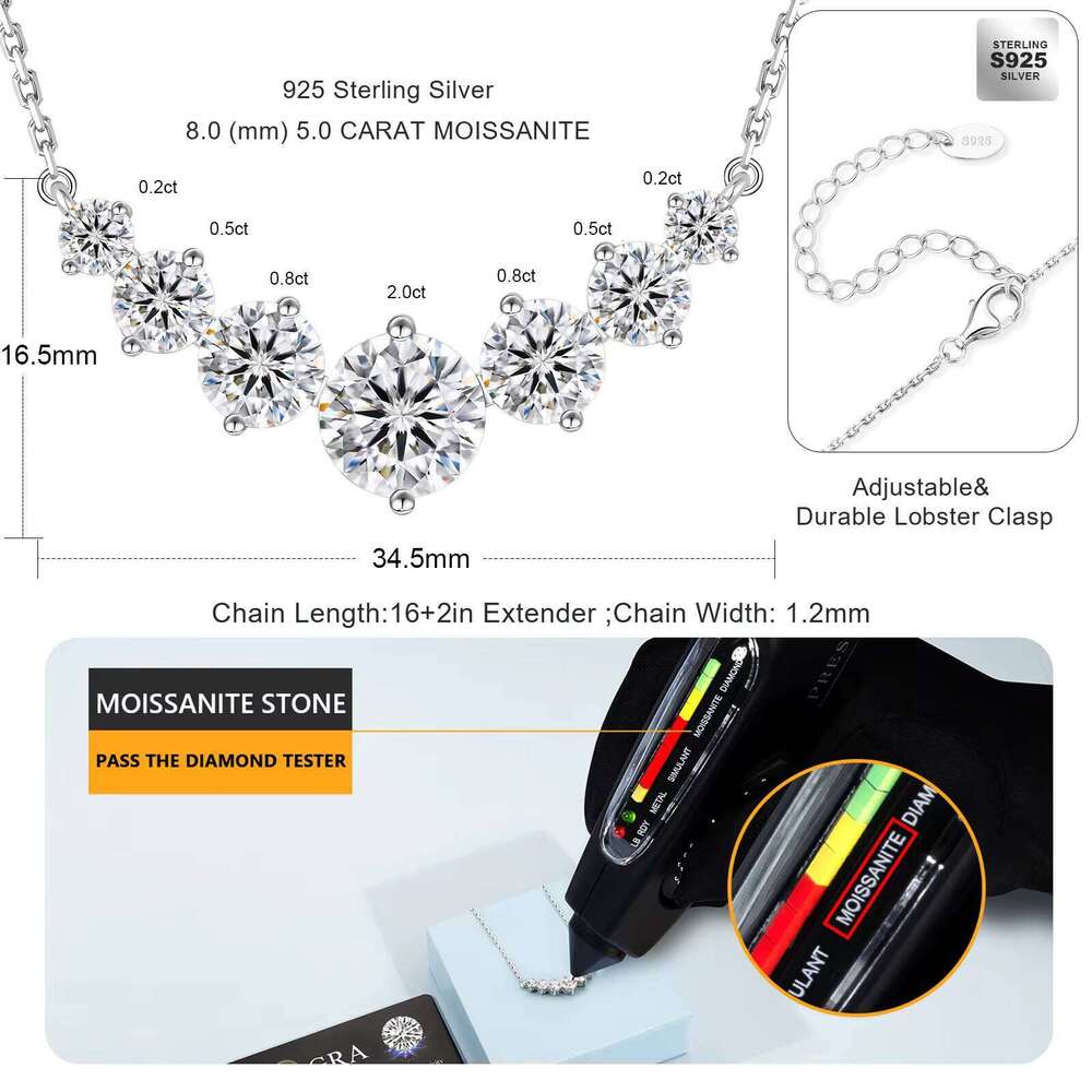 Moissanite Pendant 1.7CT/2.8CT/5CT VVS1 Lab Created Dia Necklace Anniversary Romantic Women Gifts S Sterling Sier Chain