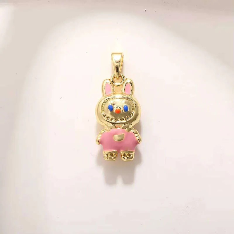 LABUBU Fashion Jewelry Charm Gold-Plated Brass Enamel Labubu Pendant Stainless Steel Women's Necklace Chain