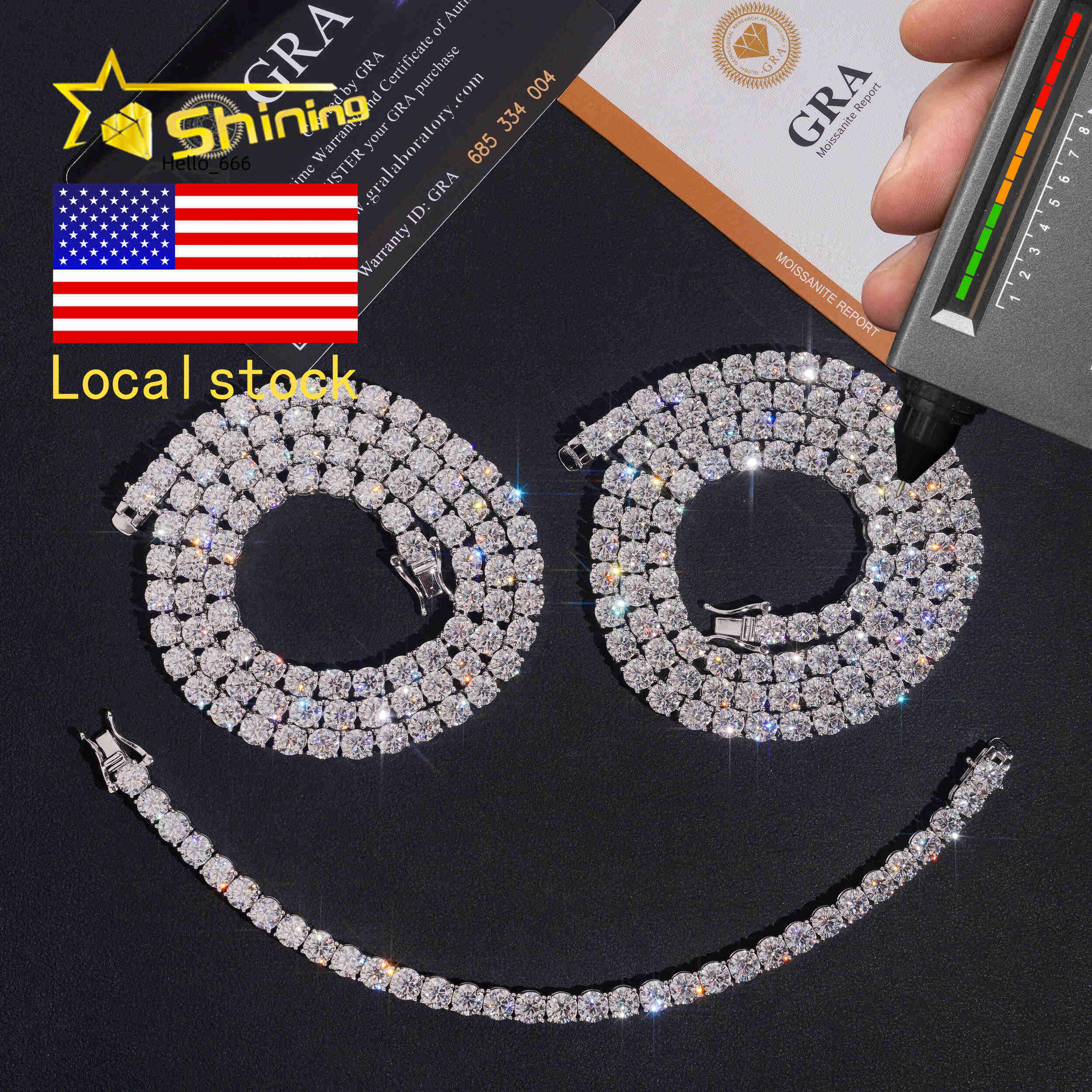 USA Warehouse Fast Shipping 925 Silver 5mm Moissanite Tennis Necklace GRA Certificated Iced Out Moissanite Tennis Chain Men