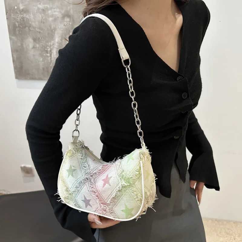 Trendy New Design Single Shoulder Bag Vintage Denim Underarm Bag Star Womens Handbag and Purse Z250903