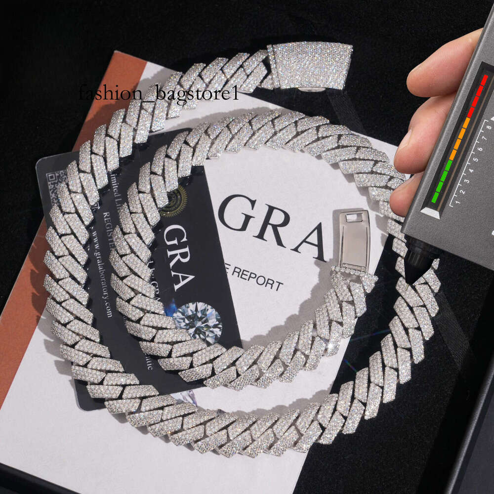 15mm Hip-Hop Rap Singer Necklace Through Diamond Testing Instrument VVS Jade Stone Cuban Chain Men's Style