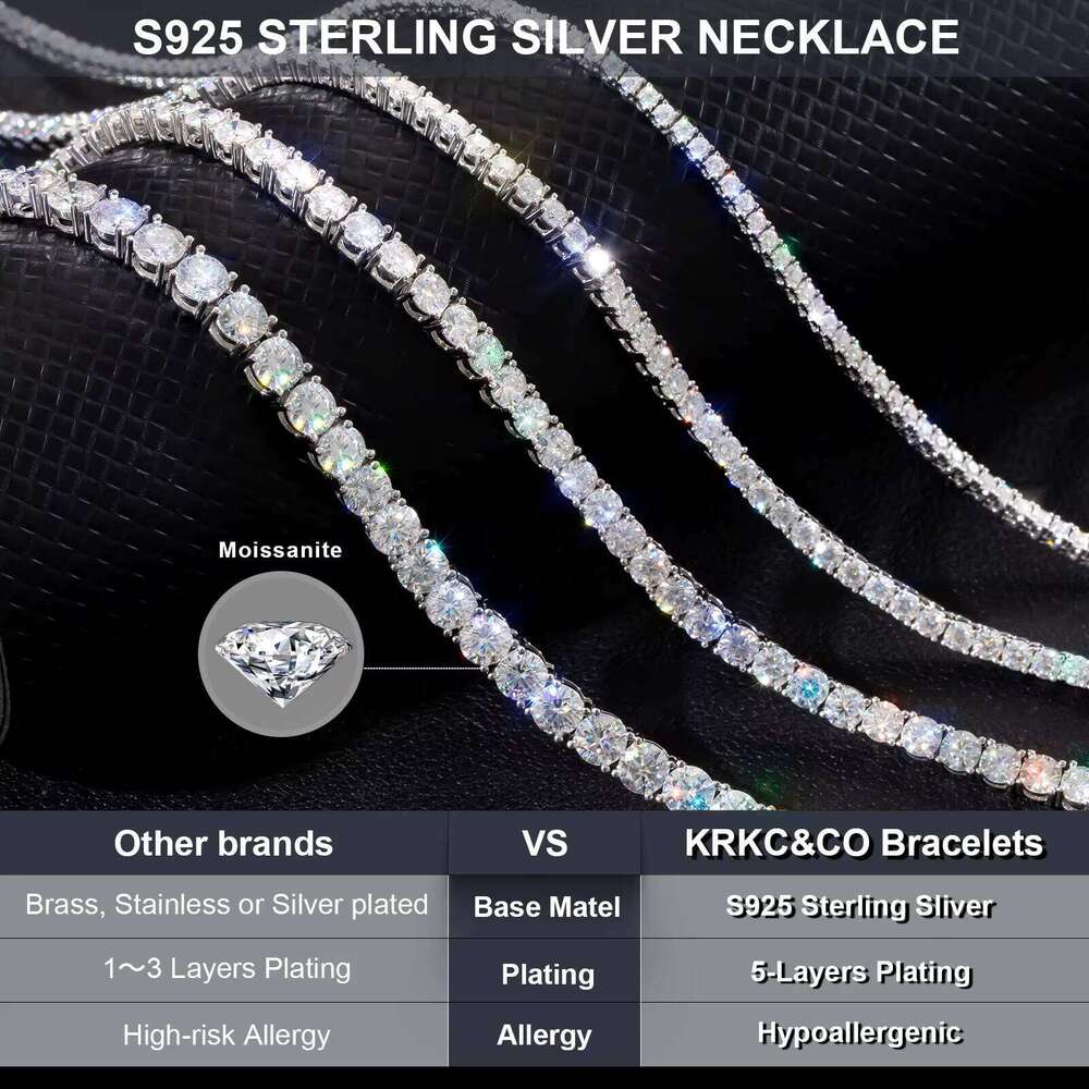 Tennis Chain Handmade Gifts 2mm 3mm 4mm 5mm Sier 14K Gold Plated Moissanite Necklace for Women Men