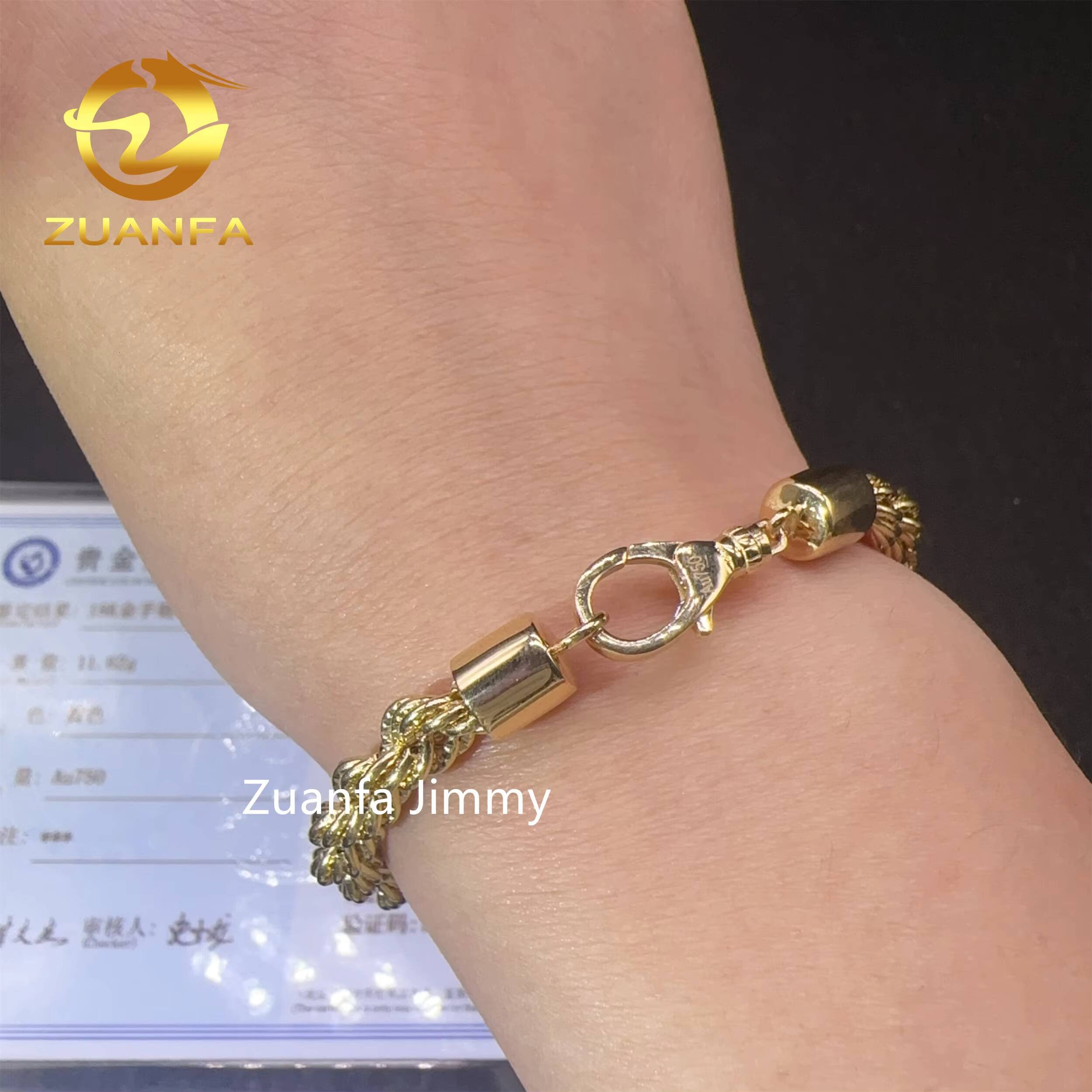 Fashion Man Jewelry 6mm Au750 18k Real Gold Solid Gold Yellow Gold Iced Out Hip Hop Jewelry Man Rope Chain Plain Chain