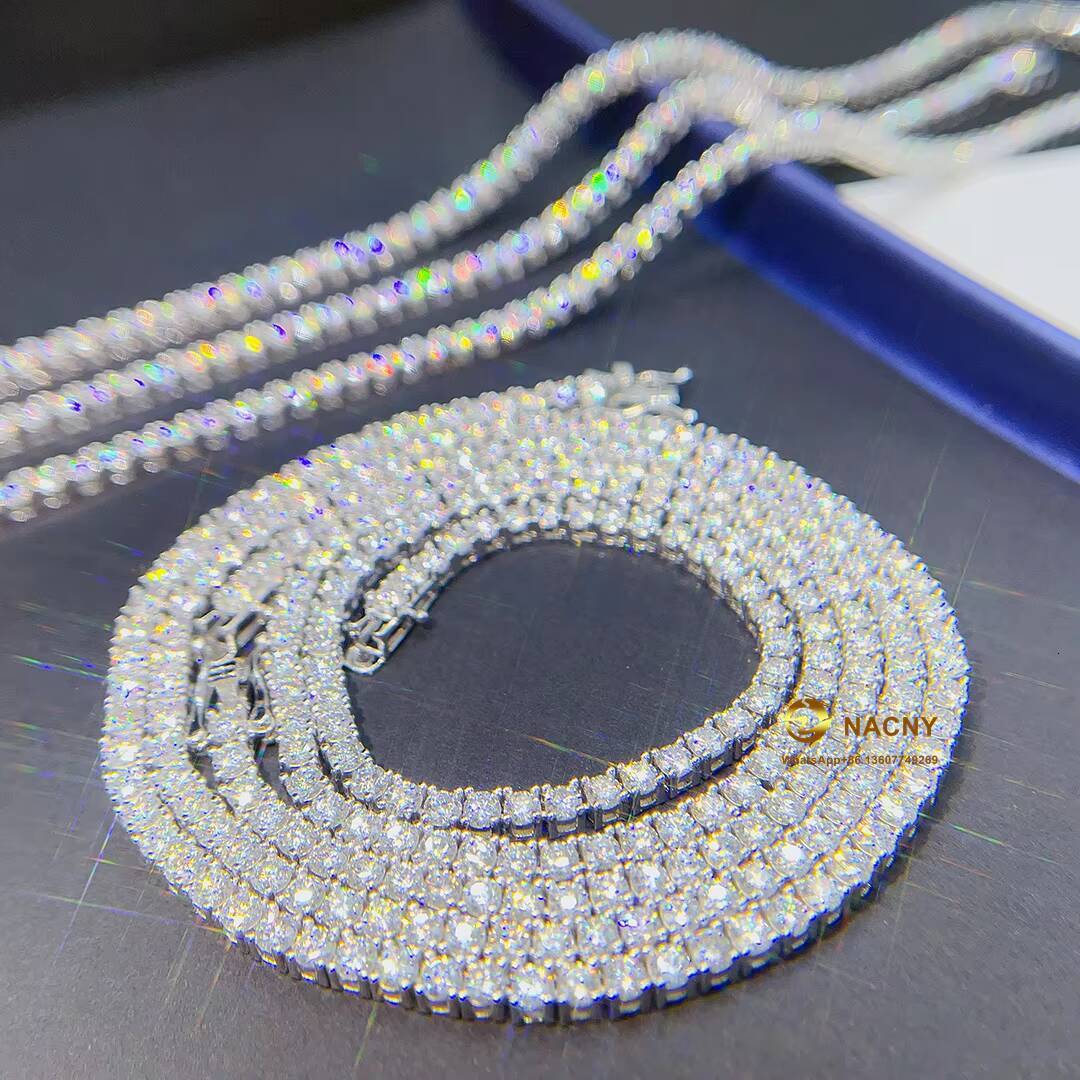 MoissaniteVVS 3MM Tennis Braceletnecklace Zuanfa Moissanite Hip Hop Jewelry Iced Out Moissanite Diamond 925 Tennis Chain