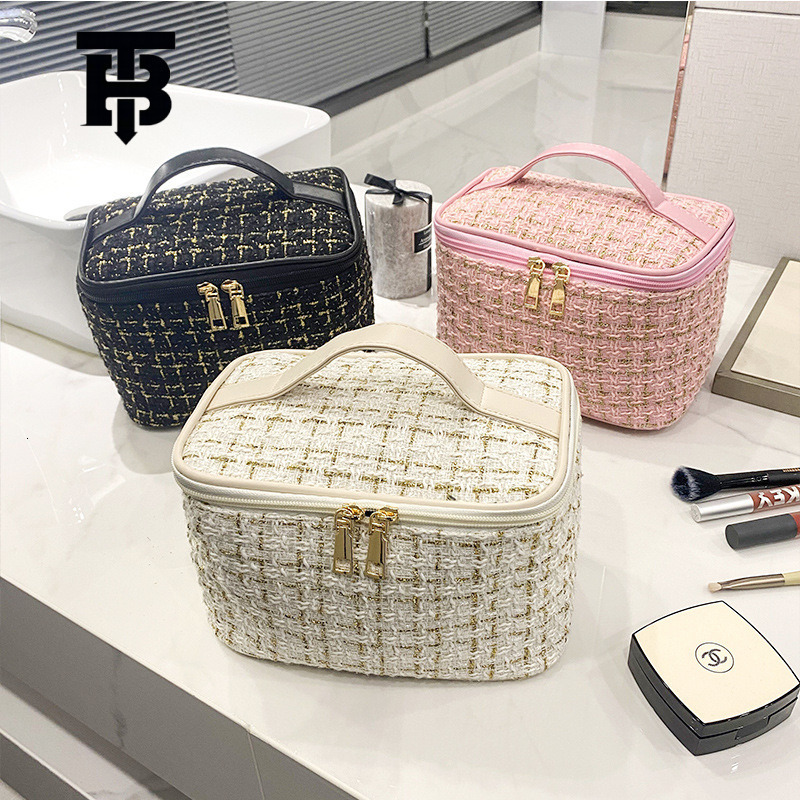 TB BHULAMTE Designer Bag New Korean Version Plaid Handheld Makeup Bag Large Capacity Portable Toiletry Organizer Luxury Bag Makeup Case Travel Wholesa
