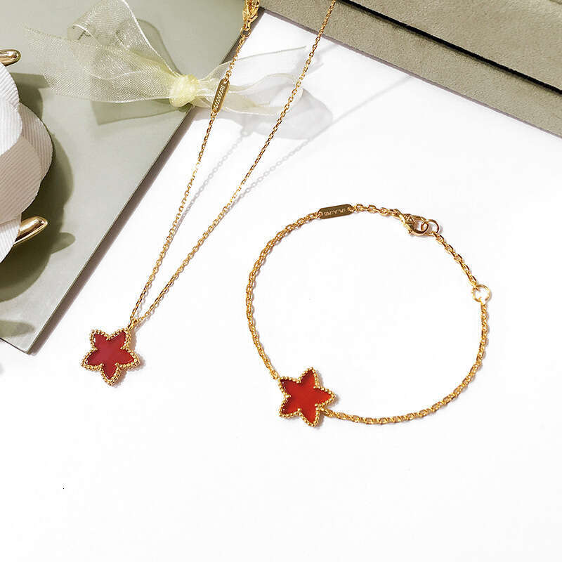 08Heavy Craft Jewelry Four-Leaf Flower Five-Pointed Star Style Inlaid Natural Shell Agate Women's Collarbone Necklace