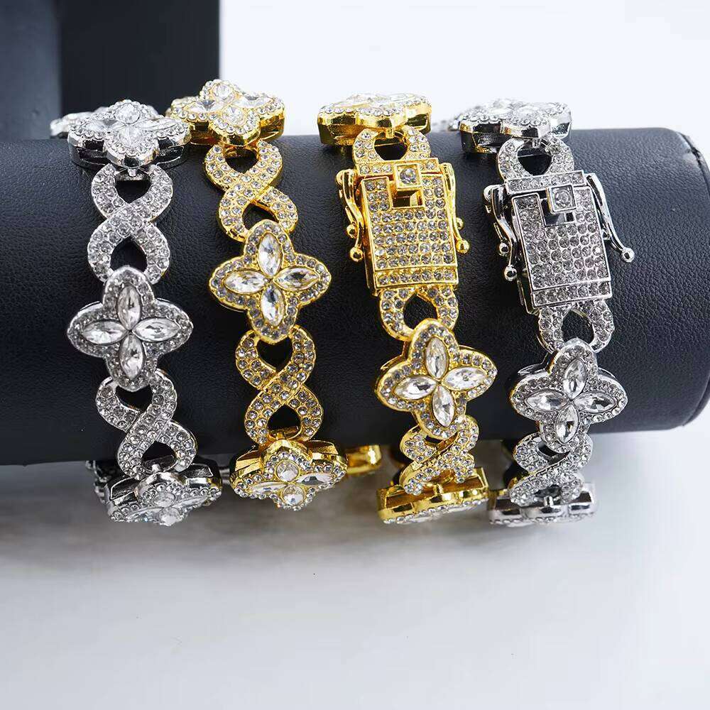 Cheapest Price Custom Iced Out Dia Rapper Men Jewelry Hip Hop Rhinestone Clover Cuban Bracelet for Women
