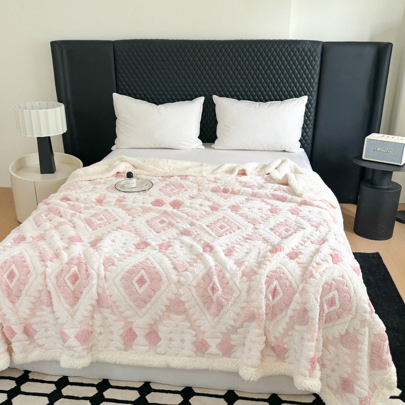 Free Shipping Light Luxury Jacquard Hollow Tafu Fleece Blanket Thickened Warm Nap Cover Carpet Lamb Fleece Double Layer Sofa Blanket