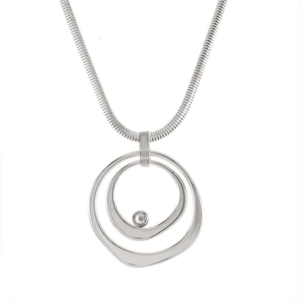 Minimalist Snake Bone Chain Fashion Niche Electroplated Gold Smooth Double Round Dia-Encrusted Geometric Pendant Necklace for Women