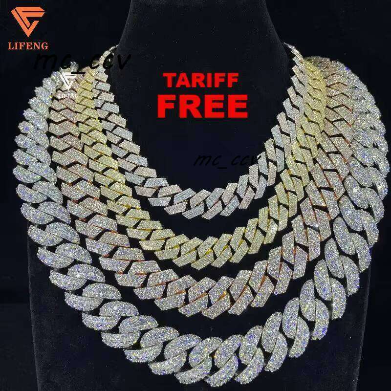 Hip Hop Jewelry Pearlescent Sterling Sier Round Cut VVS Carbonite Iced Out Cuban Chain Necklace