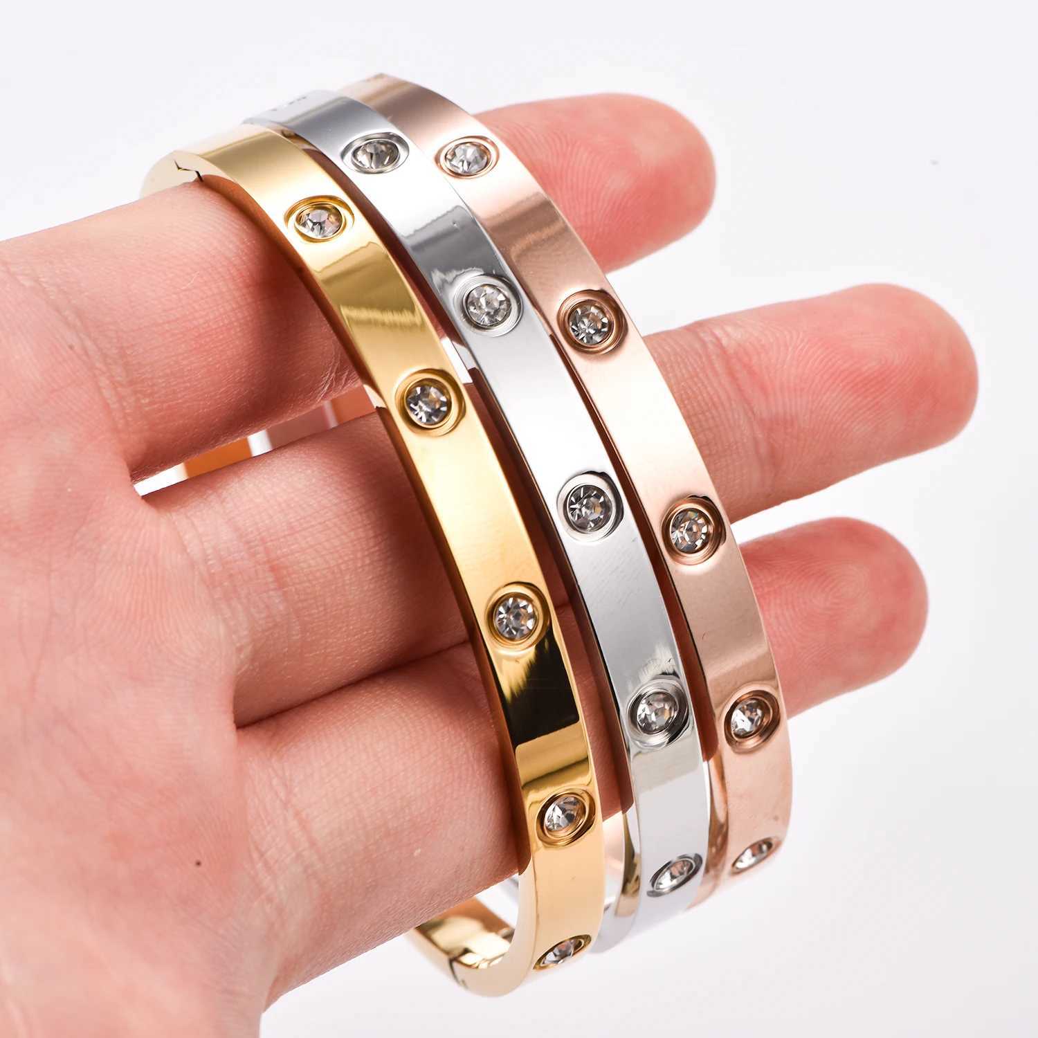 6mm Wide Exquisite Zircon Openable Bracelet for Wen Stainl Steel Polished Bangle BraceletsGirl Jewelry Gifts S250905