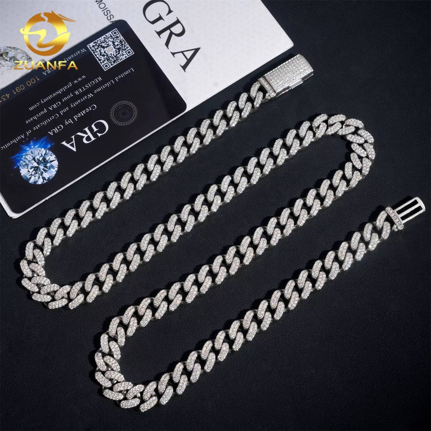 Hip Hop Style GRA Certificate High Quality 925 Sterling Silver Iced 10mm Moissanite Cuban Link Chain Necklace