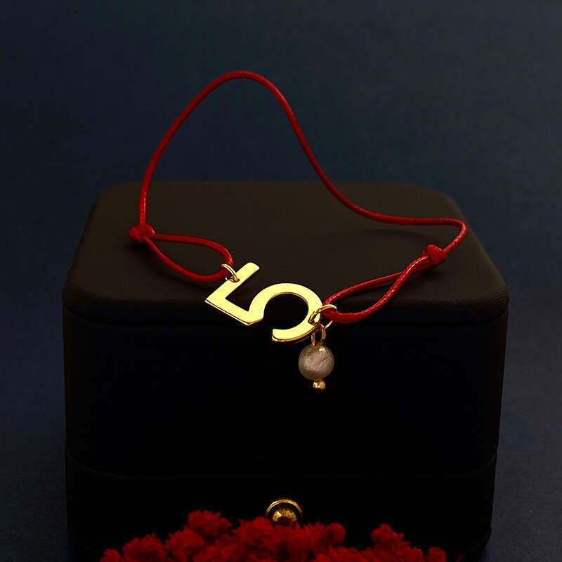 Style Lucky Number 5 Red String Baroque Freshwater Pearl Woven Bracelet for Men and Women New Year Gift