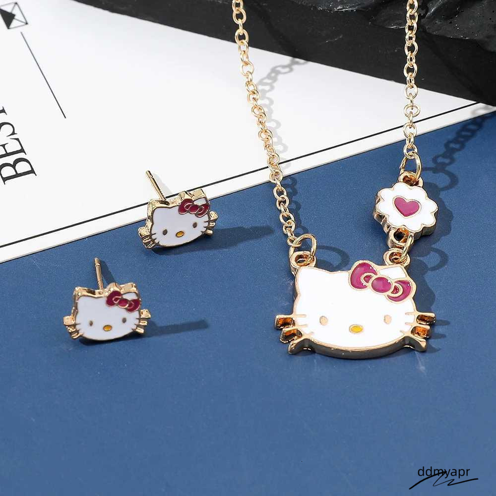 Charming Kitty Jewelry Set - Cute Animal Stud Earrings And Pendant Necklace For Children's ddmyday Festive Gifts