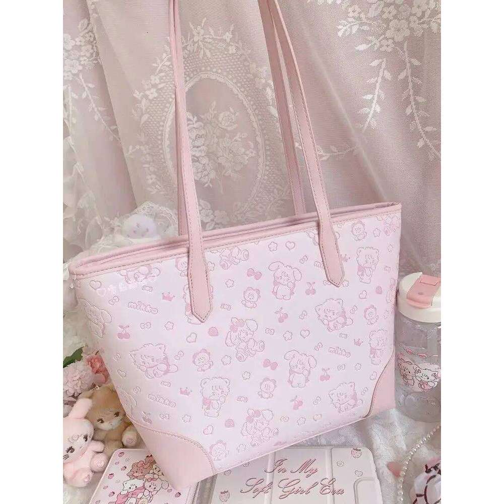 Sweet Cute Pink Tote Bag Purse Women Kawaii Print Leather Large Capacity Handbag Girls Haruku Shoulder Bags Aesthetic