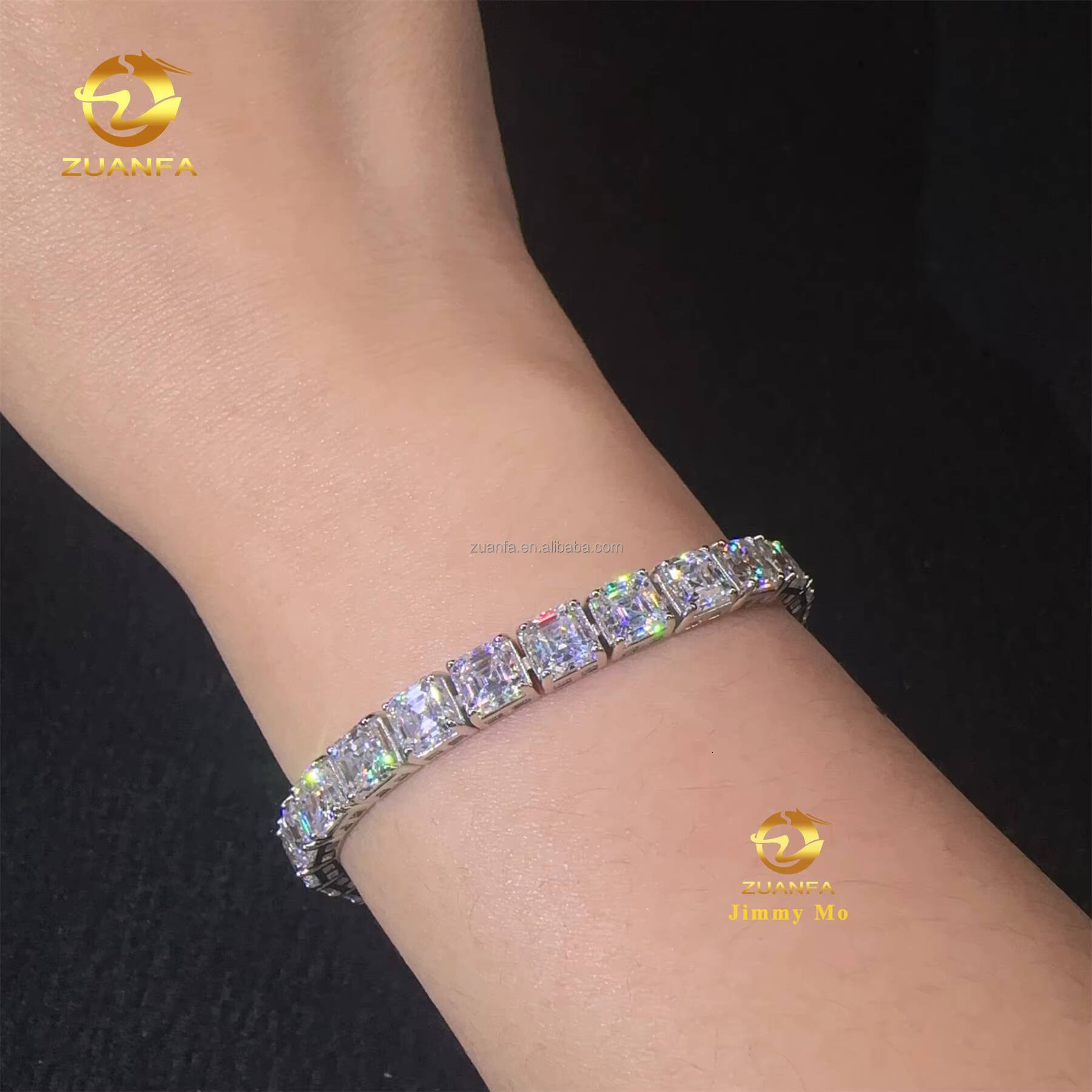 Pass Diamond Tester Fashion Luxury 925 Sterling Silver Iced Out Hip Hop Fire Jewelry Moissanite Asscher Cluster Tennis Bracelet