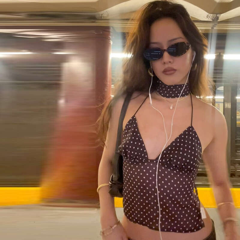 Women's Fashion 2025 Summer New Sexy Polka Dot Deep V Lace-Up Backless Tube Top Camisole