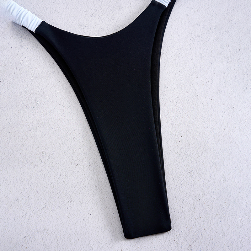 New black and white spliced European and American bikini set with backless white shoulder strap swimsuit for women