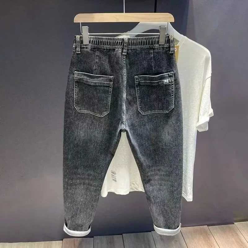 Mens Spring Autumn Fashion 2025 Denim Casual Elastic Waist Pencil Jeans Slim Feet Pants Stretch Harlan Trousers Black Jeans W250905