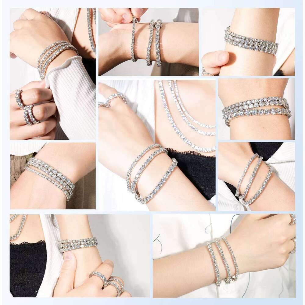 RINNTIN SMB 3mm Sterling Sier Gra Vvs Lab Mossanite Tennis Chain Bracelet