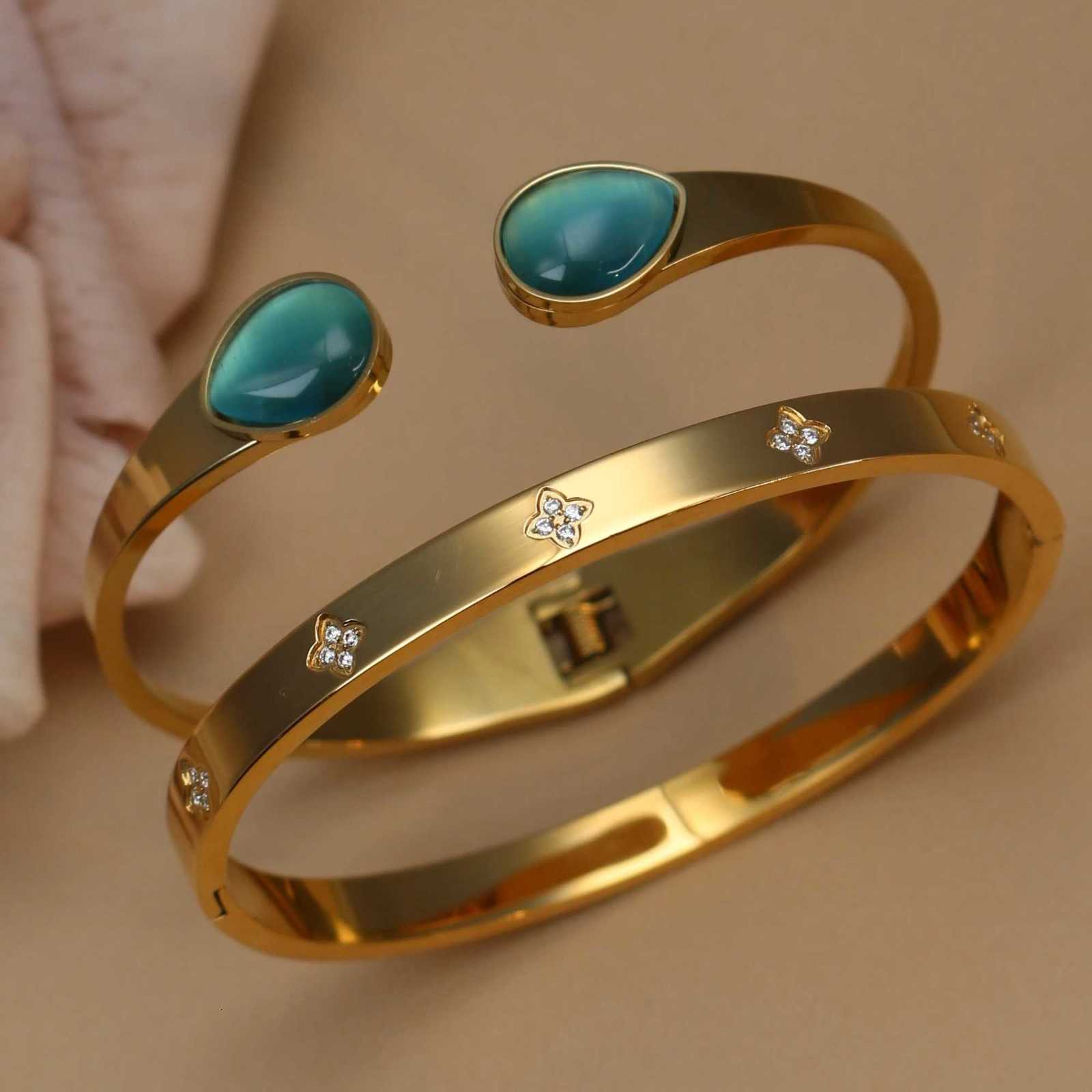 XCB006 Fashion New Opal Crystal 2in1 Stainl Steel Bracelet Wens Jewellery Birtay Party Pair Bangles luxury Wholes Gifts M251218