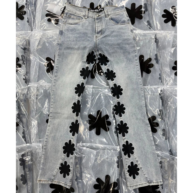 Fashion LOST SHDWS JEANS Solid Embroidery Flower Men Women Micro Flared Denim Pants One Day Shipped Out 250905