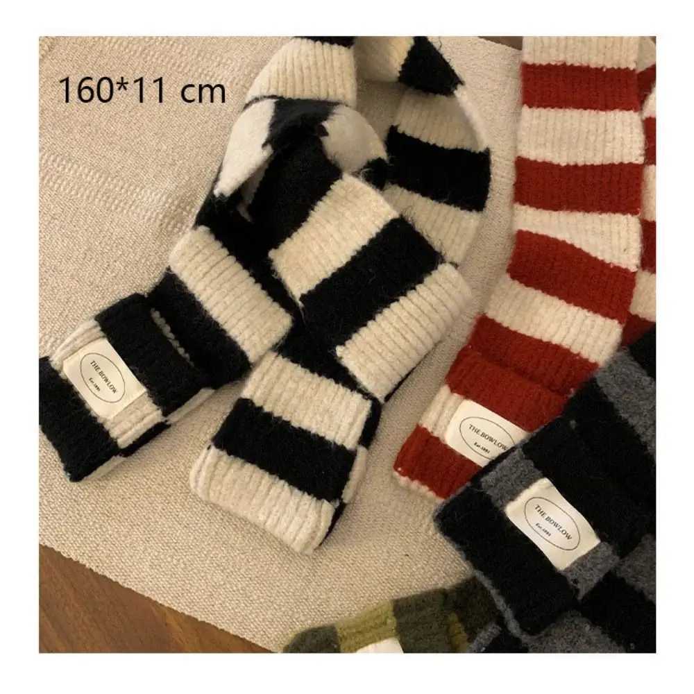 Retro Warm Winter Scarf Striped Soft Long Scarves Thickened Black White Shl Wr WomenXJ250905