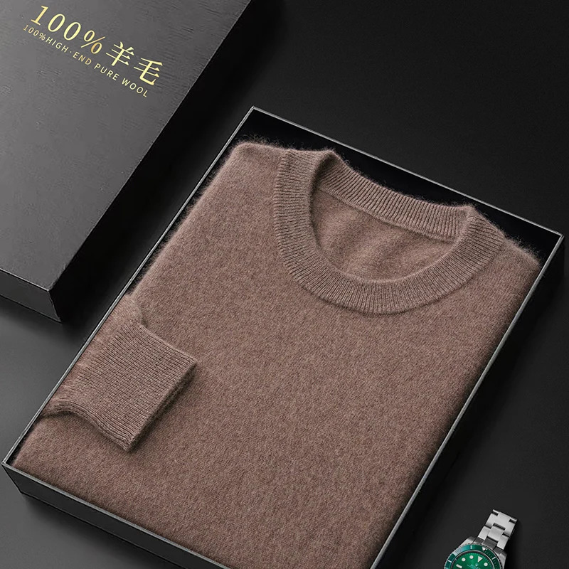 FallWinter Cashmere Sweater Mens 100 Pure Wool Thick Crewneck Casual Knitted Bottom Shirt 250905