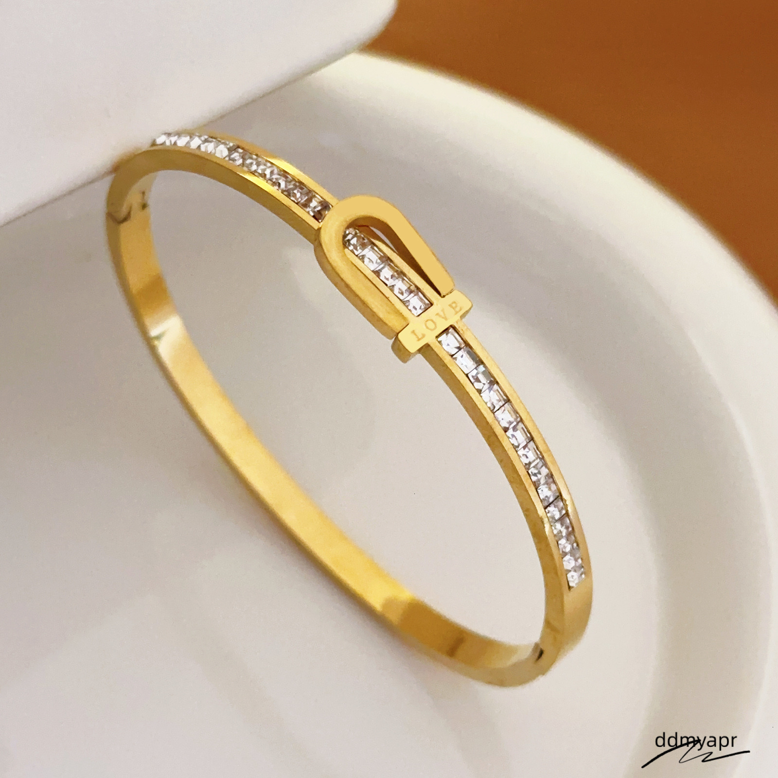 Shiny Rhinestone Inlay Bangle Glitter Steel U Shape ddmyday Clasp Bracelet Classic Women's Open Bracelet250711 ddmyday ddmyday ddmyday ddmyday