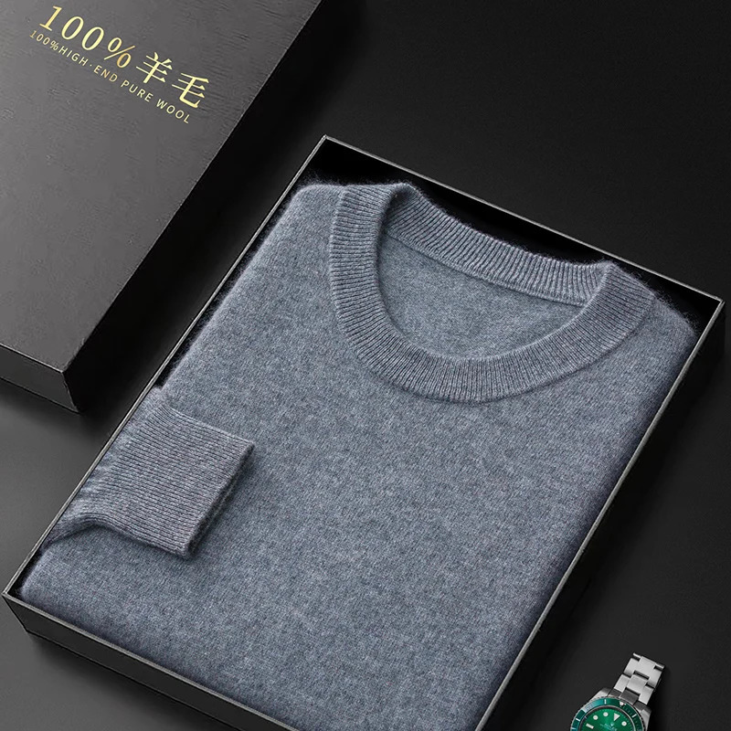 FallWinter Cashmere Sweater Mens 100 Pure Wool Thick Crewneck Casual Knitted Bottom Shirt 250905