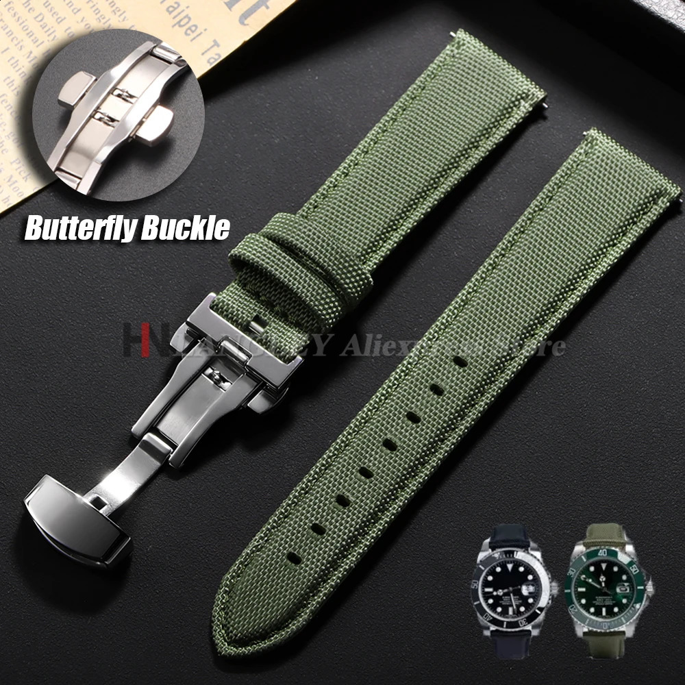 Sailcloth Watch Strap 20mm 22mm for Business Nylon Butterfly Buckle Waterproof Men Women Quick Release Watchband 250808