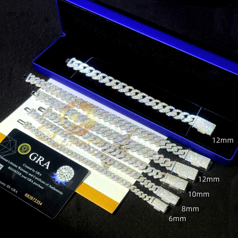 Ready Shipping Hip Hop Jewelry 6mm 8mm 10mm 12mm 13mm Iced Out Cuban Link Chain Bracelet VVS Moissanite Cuban Bracelet Men