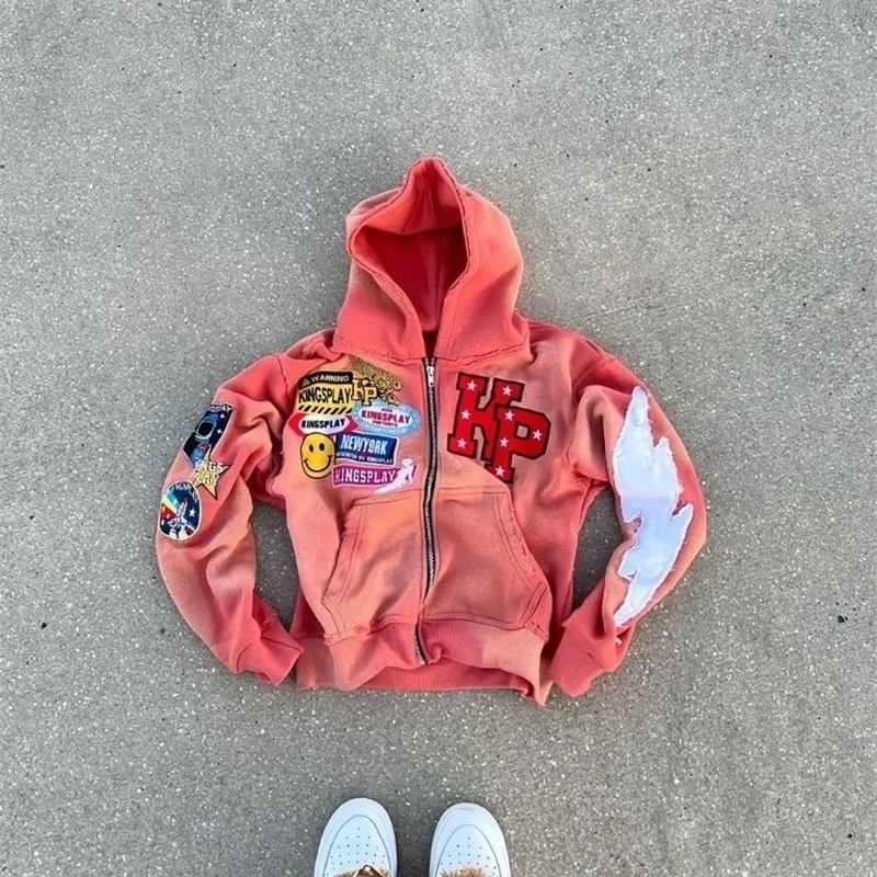 Y2k Fashion Retro Punk Trendy Zipper Hoodie Mens American Street Harajuku Hip hop Letter ed Oversized Sweatshirt 250904
