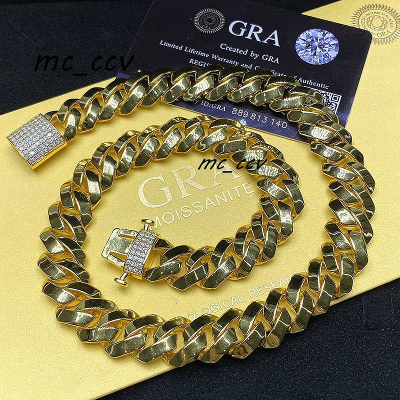 Hip Hop Moissante Luxury Jewelry Mens Stainless Steel Chain Necklace Solid Gold Prong Cuban Link Chain Necklace