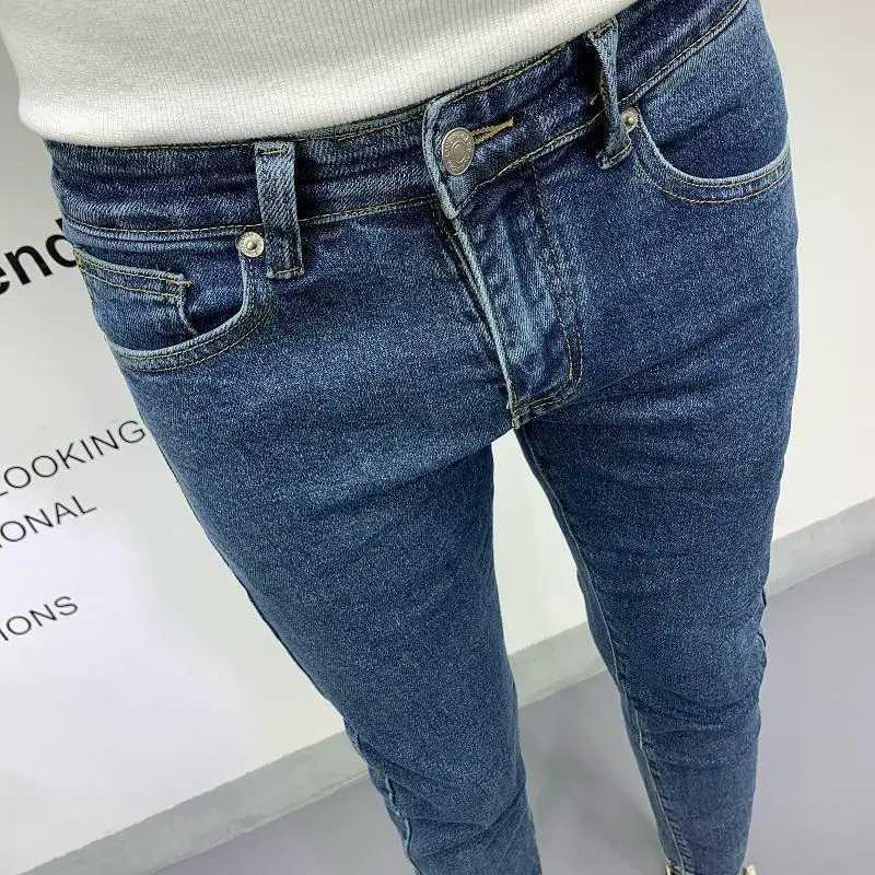 New Mens Slim Denim Jeans Casual Spring and Autumn Stretchy Skinny Pants Korean Style Trendy Cowboy Hip Hop Cropped Trousers W250905