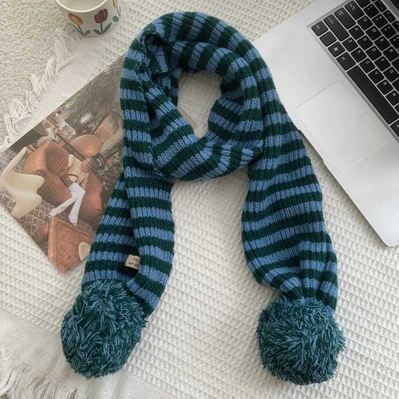 Winter Women Warm Stripe Scarf Knit Spring Thick Warm Winter Ball Scarves Winter Casual Warmer Women Scarves For WomenXJ250905
