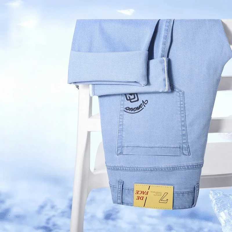 Summer New Business Casual Ice Silk Jeans Fashion Mens Slim Straight Versatile Denim Pants Lyocell Fabric Ice Y2K Thin Jean W250905