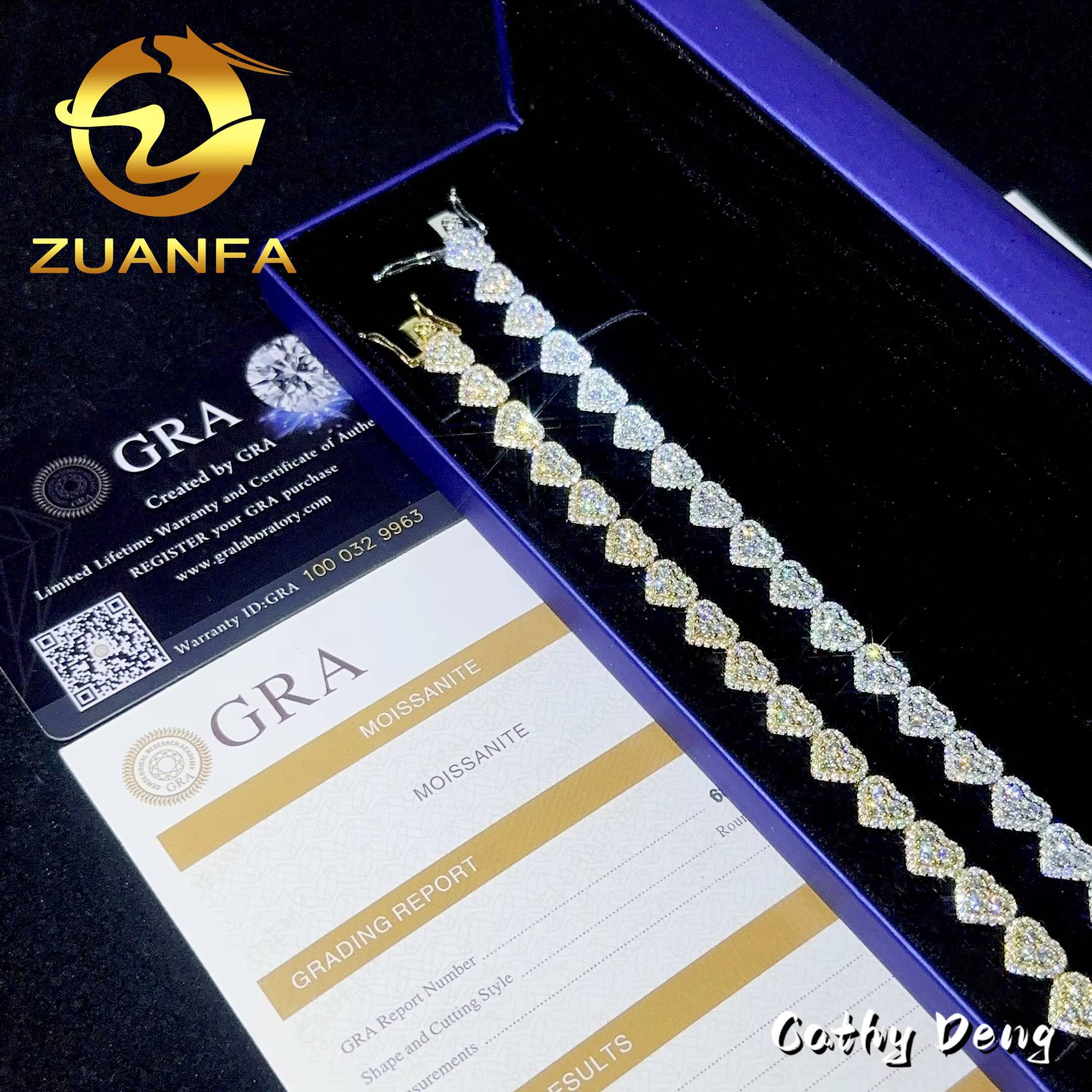 Fine Jewelry 8mm Heart Shape VVS Moissanite Cuban Link Bracelet 925 Silver Moissanite Hip Hop Jewelry Cuban Chain for Men Women