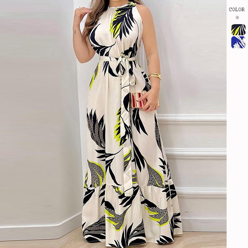 2025 Summer New Halter Tie Print Ruffle Dress for Women