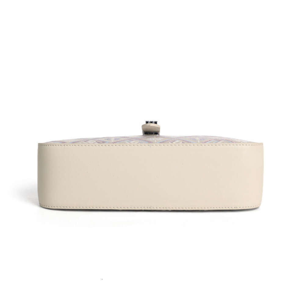 DHEssentials 2025 Spring Ethnic Style Shoulder Bag, PU Leather, Muted White/Purple, Minimalist Crossbody for Women