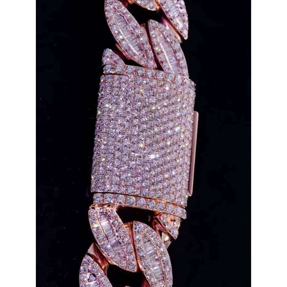 18mm Moissanite Cuban Link Chain Iced Out Necklace with Baguette & Round Cut VVS Moissanite, Passes Dia Tester