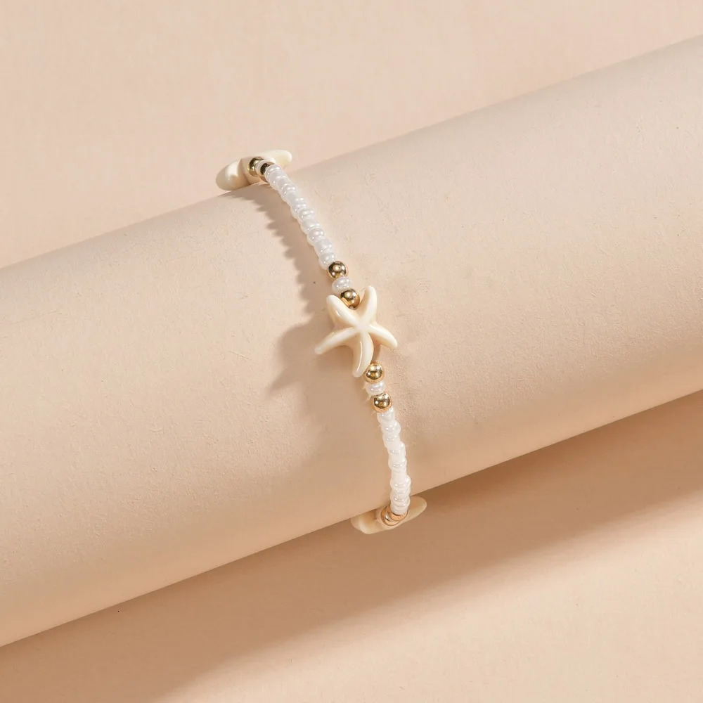 Simple Beaded Weaving Adjustable Starfish Anklets For Women Rope Chain Ankle Bracelet Beach Jewelry Summer Accessories 250905