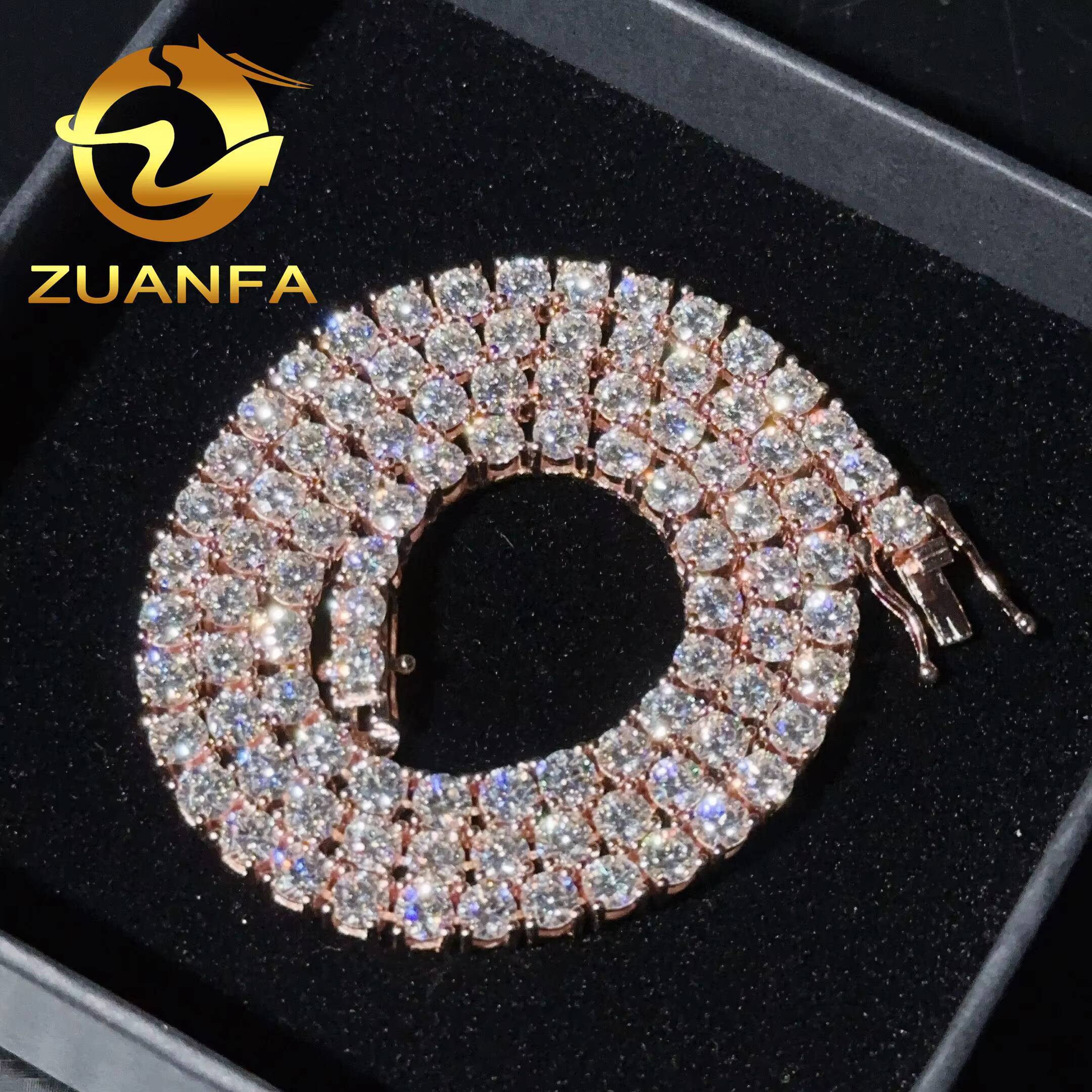 18K Real Rose Gold Plated High Quality Moissanite Tennis 925 Sterling Silver Lab Diamond Tennis Necklace Pass Diamond Tester