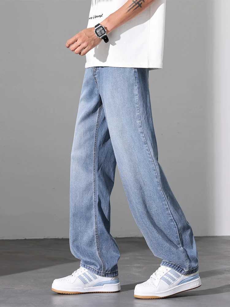 Mens Wide Jeans Fashion Straight Spring Summer Thin Loose Casual Denim Trousers Lyocell Fabric Breathable Comfortable Man Pants W250905