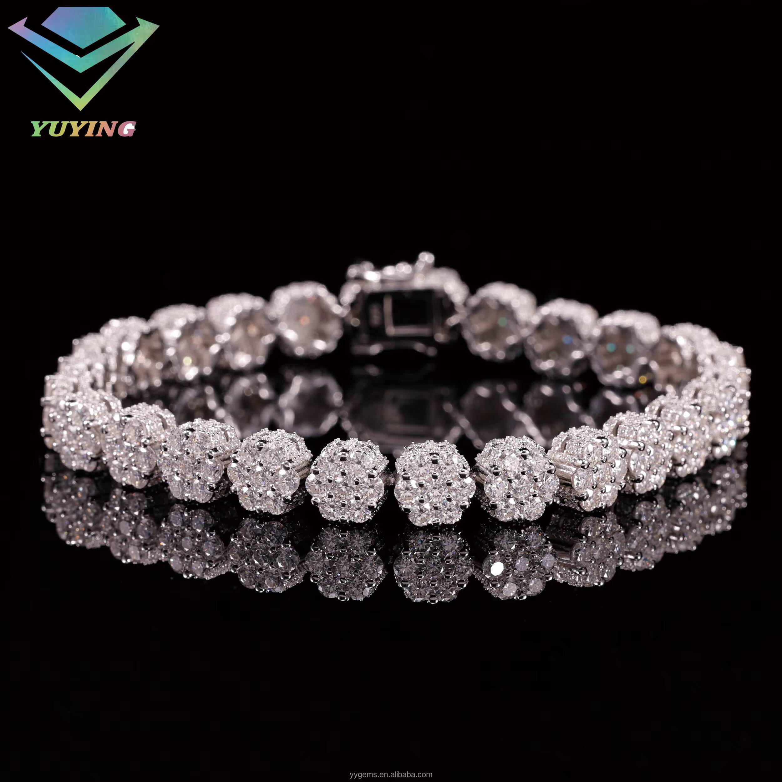 Flowers Shape Rose Gold Color Iced Out Diamond 8mm Bracelet S925 Silver Moissanite Bracelet Mens Women with GRA Certificates