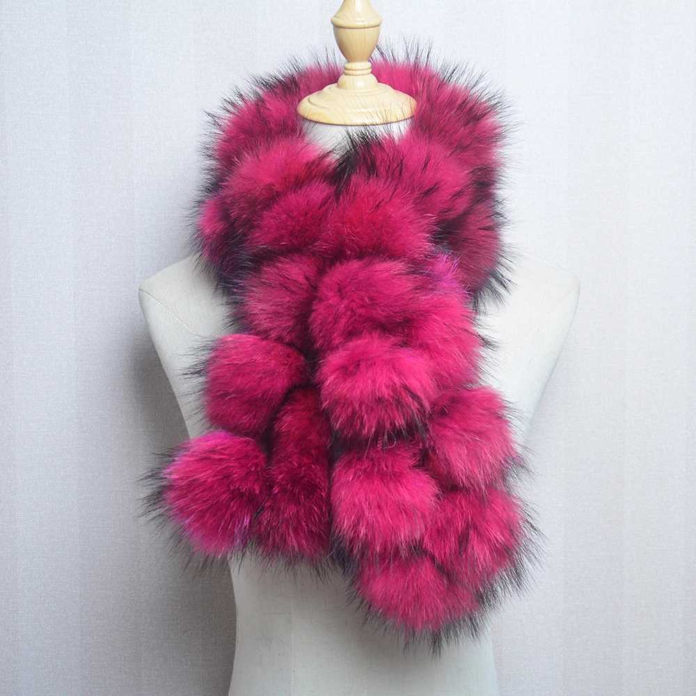 New Style Fashion Luxury Women Real Raccoon Fur Scarves Pompom La Winter Warm Natural Fur Scarf Fluffy Genuine Fur MufflerXJ250905