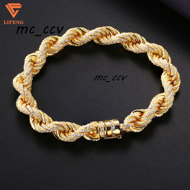 Cuban Link Chain Moissanite Vvs Diamond 10mm Wide Rope Chain Ice Out Necklace Mens 925 Sterling Silver Twist Bracelet