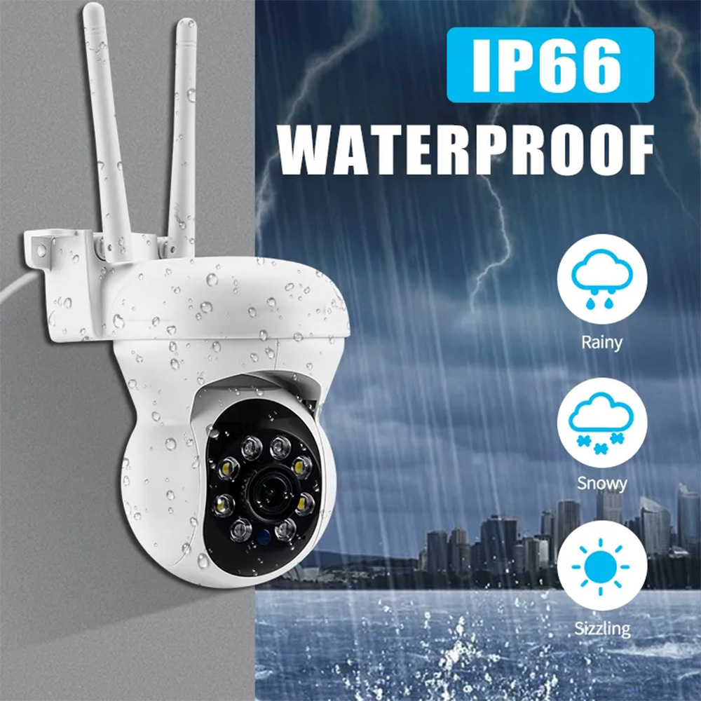 HD 1080P Surveillance, Panoramic Full Color Night Vision Outdoor Smart Security Camera PTZ 360° Rotation White