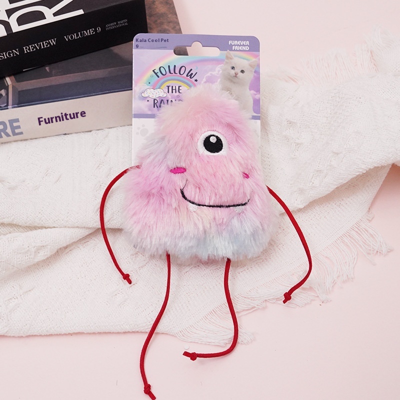 Cat Self-Play Boredom Relief Toy Kitten Cute Plush Monster with Catnip Adorable Stuffed Pet Plaything for Cats