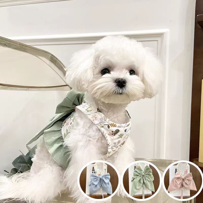 Luxury Big Bow Tie Dog Harness and Leash Set Elegant Solid Color Puppy Harness No Pull Soft Mesh Pet Cat Dog Vest Harness for Small Dogs Cats Fashion 